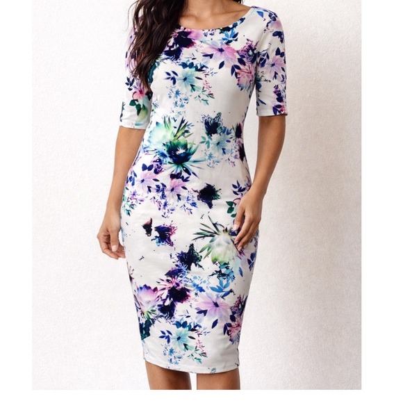 AX Paris Floral Bodycon Dress Elegant‎ Cocktail Party Midi Dress 8 - Picture 10 of 10